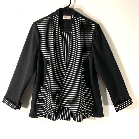 2/$35 Chico’s Black White Striped Drape Blazer - Picture 1 of 14
